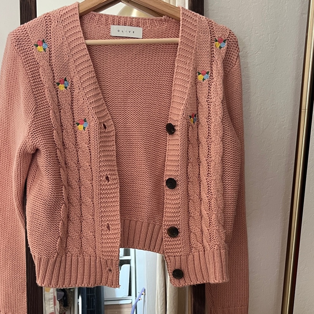 Olive Clothing Women's Pink Embroidered Cardigan